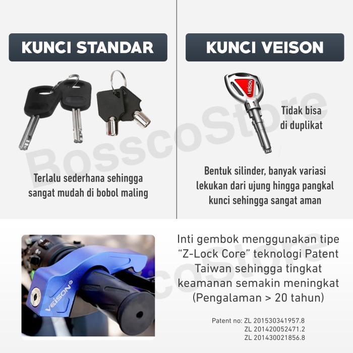 Veison Uma1 Kunci Gembok Rem Tangan Motor Kunci Stang Motor Griplock