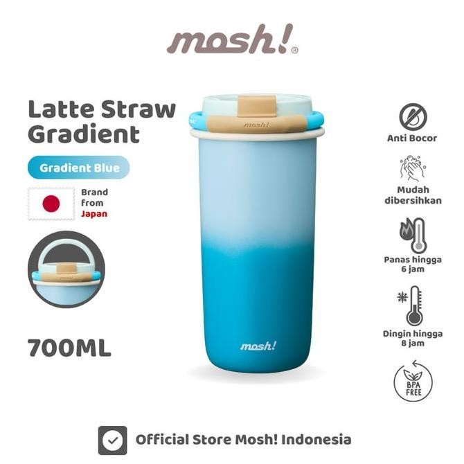 Grosir Mosh Latte Straw Gradient Tumbler - Botol Minum Stainless Steel 700Ml - Blue