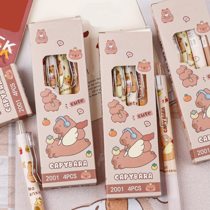 

Gel Pen 1Box 4Pcs Pulpen Mekanik Capybara Pen Cetek 0.5Mm Tinta Warna Hitam Pen Karater