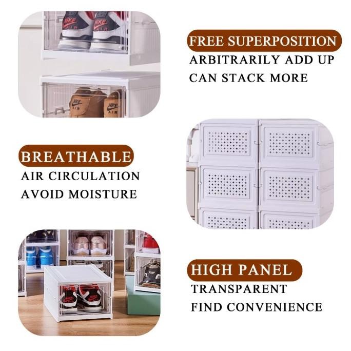 Rak Lemari Sepatu Plastik Susun Tertutup/Kotak Sepatu Lipat Rak Susun