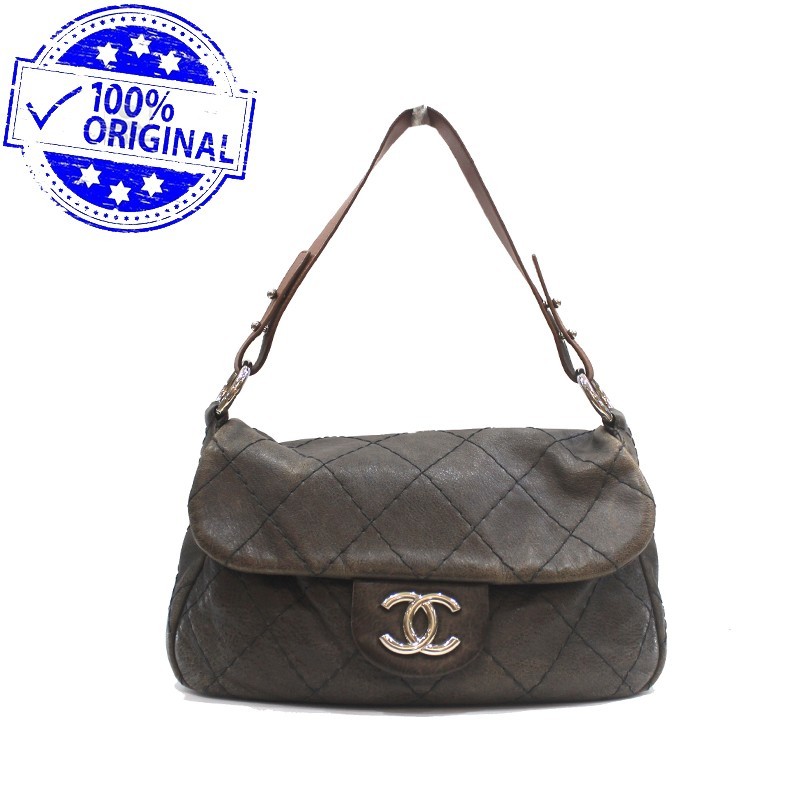 Preloved Channel Flap On The Road Wild Stitch Brown Shoulder Bag SHW #15