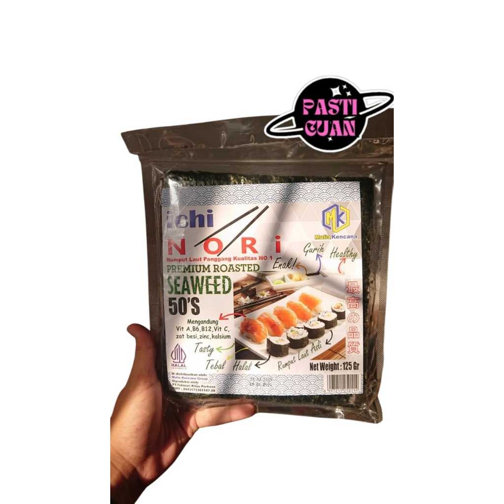 

ICHI NORI 50'S-SUSHI NORI 50 LEMBAR-KUALITAS PREMIUM-HALAL-NORI HIJAU GELAP