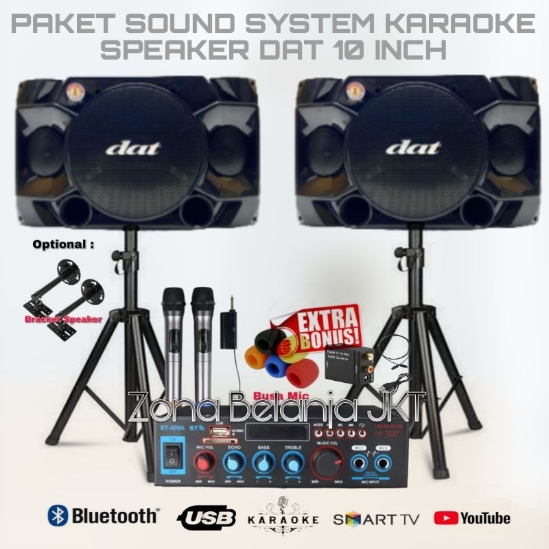 PAKET SOUND KARAOKE HEMAT SPEAKER DAT 10 INCH AMPLIFIER USB BLUETOOTH MIC WIRELESS MURAH BERKUALITAS
