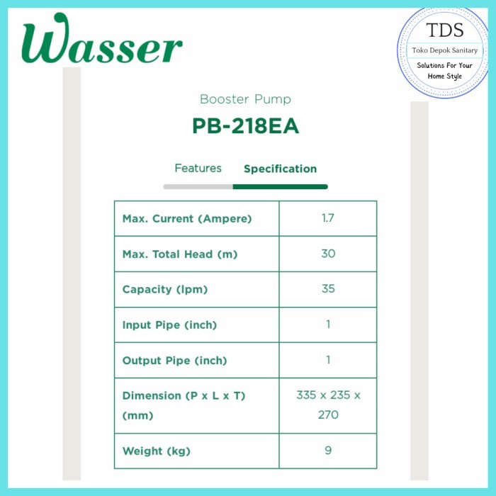 Pompa Dorong Booster Wasser Pb218Ea Pb 218 Ea / Booster Wasser