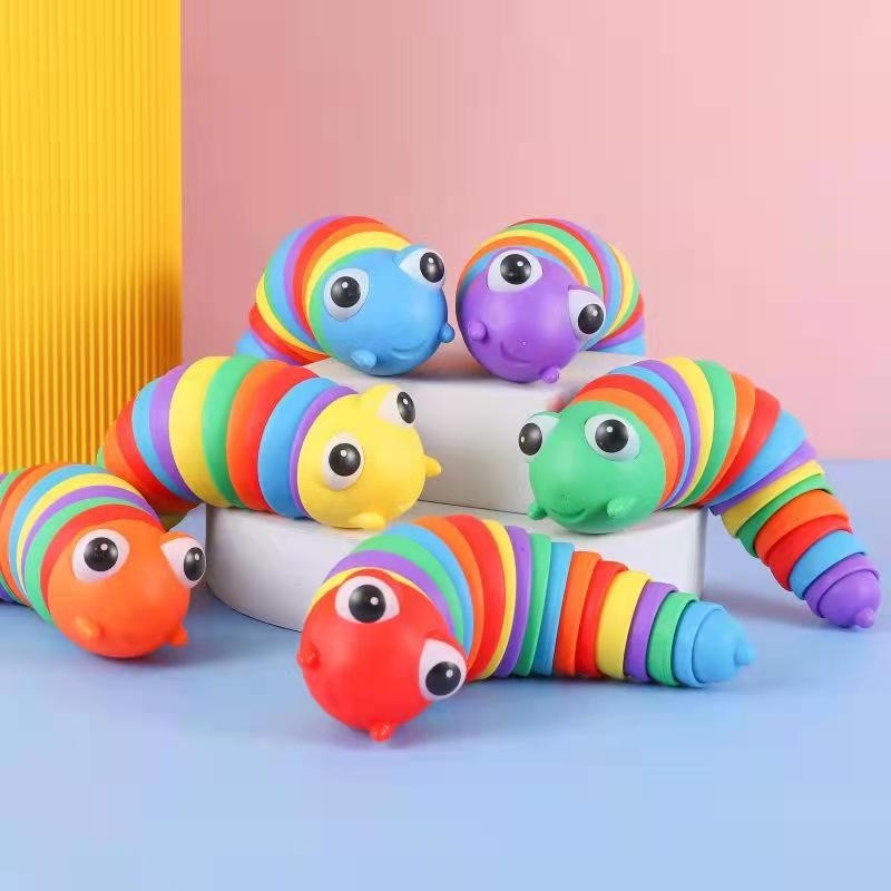 GU Mainan Fidget Slug Ulat dan Siput Fidget Slug Toys Mainan Ulat rainbow
