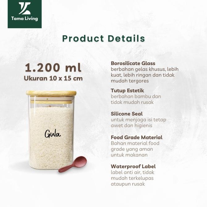 TAMAKYO JAR BUMBU DAPUR GULA KOPI TEH 1200ML [LABEL HITAM] JAR BUMBU DAPUR MURAH TOPLES BUMBU DAPUR 