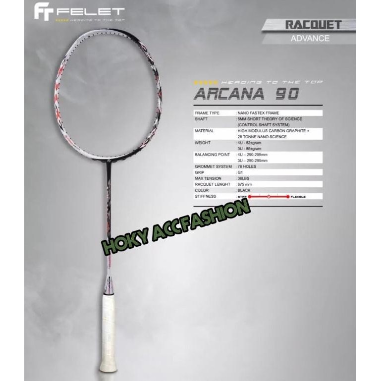 Spesial Raket Badminton Felet Arcana 90 Black White Original