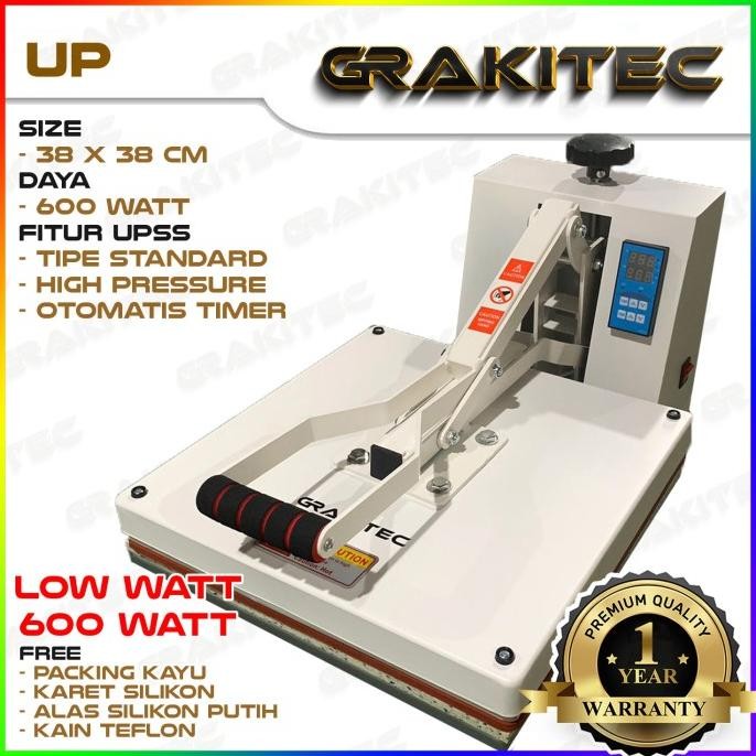 Mesin Press Sablon Kaos 38x38 600 Watt Grakitec SBY
