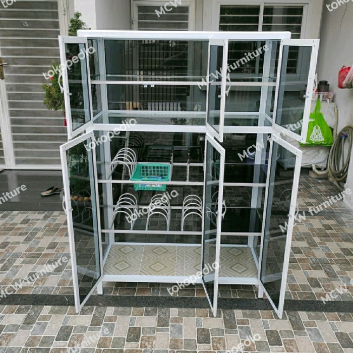 Rak Piring Aluminium Putih/Lemari Piring 3 Pintu Putih Tebal Dan Kokoh