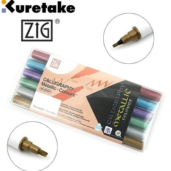 

MURAH Kuretake Zig Calligraphy Metallic Marker Pen Set 6