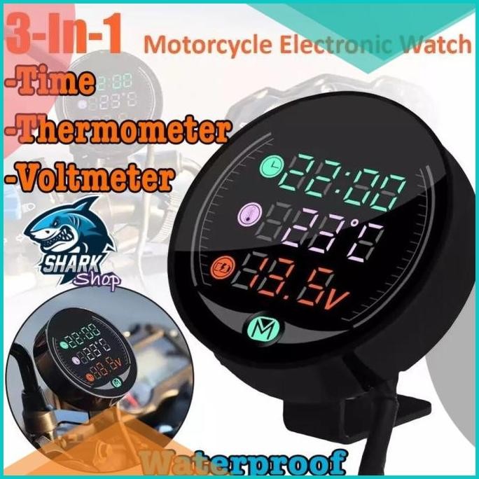 Voltmeter 3in1 waterproof breket spion jam-thermometer-voltmeter 07D35