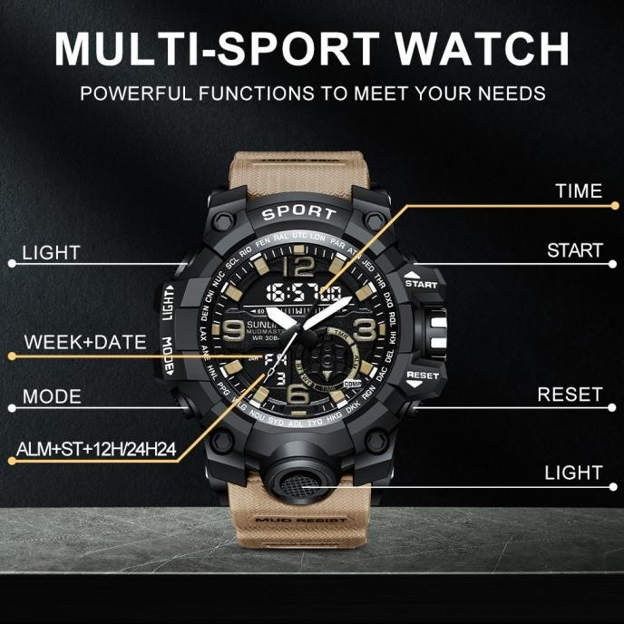 SUNLIFEX JAM TANGAN PRIA ORIGINAL OLAHRAGA JAM DIGITAL MULTIFUNGSI JAM