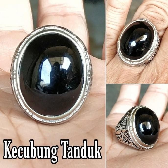 NATURAL KECUBUNG TANDUK CINCIN BATU AKIK HITAM PEKAT