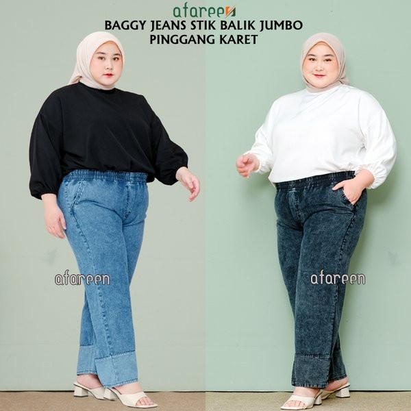 KULOT JEANS PINGGANG KARET BIG SIZE CELANA JEANS BOYFRIEND WANITA JUMBO