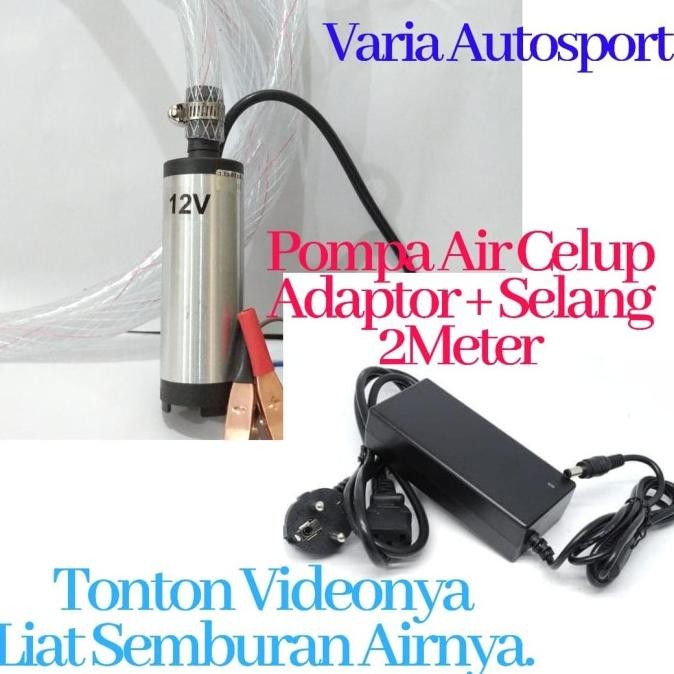 POMPA AIR CELUP ADAPTOR SELANG 2METER DC 12V MINI AQUA KOLAM IKAN READY