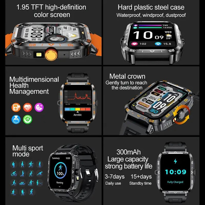 Simbojoy Smart Watch LED Flashlight Running Pria Pace IP67 Waterproof 100+ Sports Mode Bluetooth