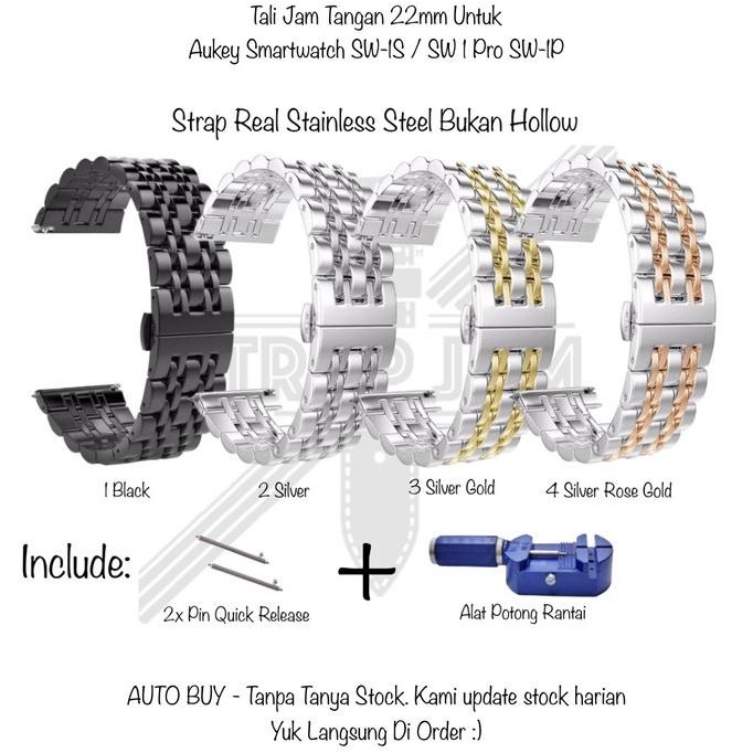 QRD 22mm Stainless Steel Strap Aukey Smartwatch SW-1S / SW 1 Pro SW-1P