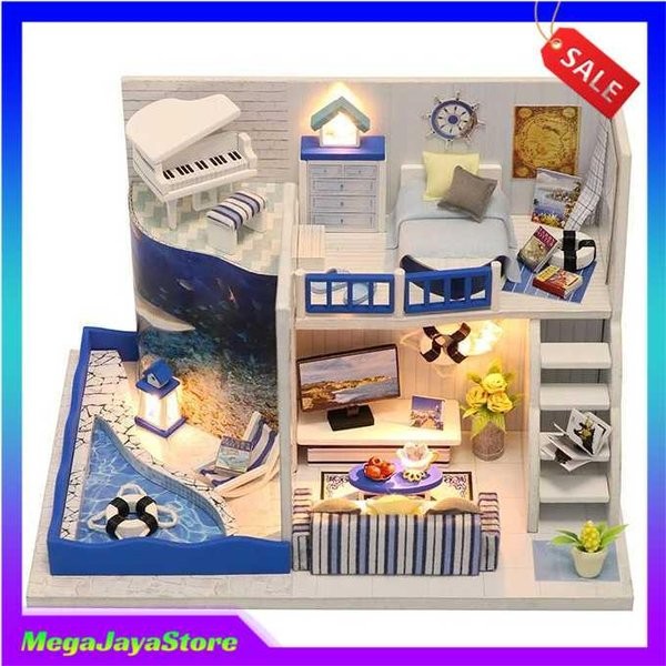 HONGDA Miniatur Rumah Boneka DIY Doll House Wooden Furniture - M040 Biru