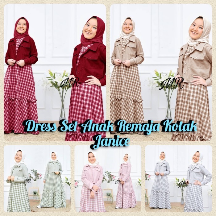 Dress Set Anak Perempuan Remaja Kotak JaniceDress Set Anak Remaja Kotak Janice Bahan Outer Moscrepe+