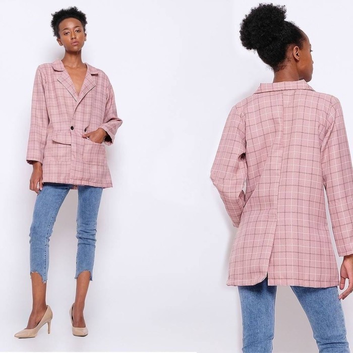 Pakaian Luaran Wanita Outer Square Motif Blazer Zahra KotakPakaian Luaran Wanita Outer Square Motif 