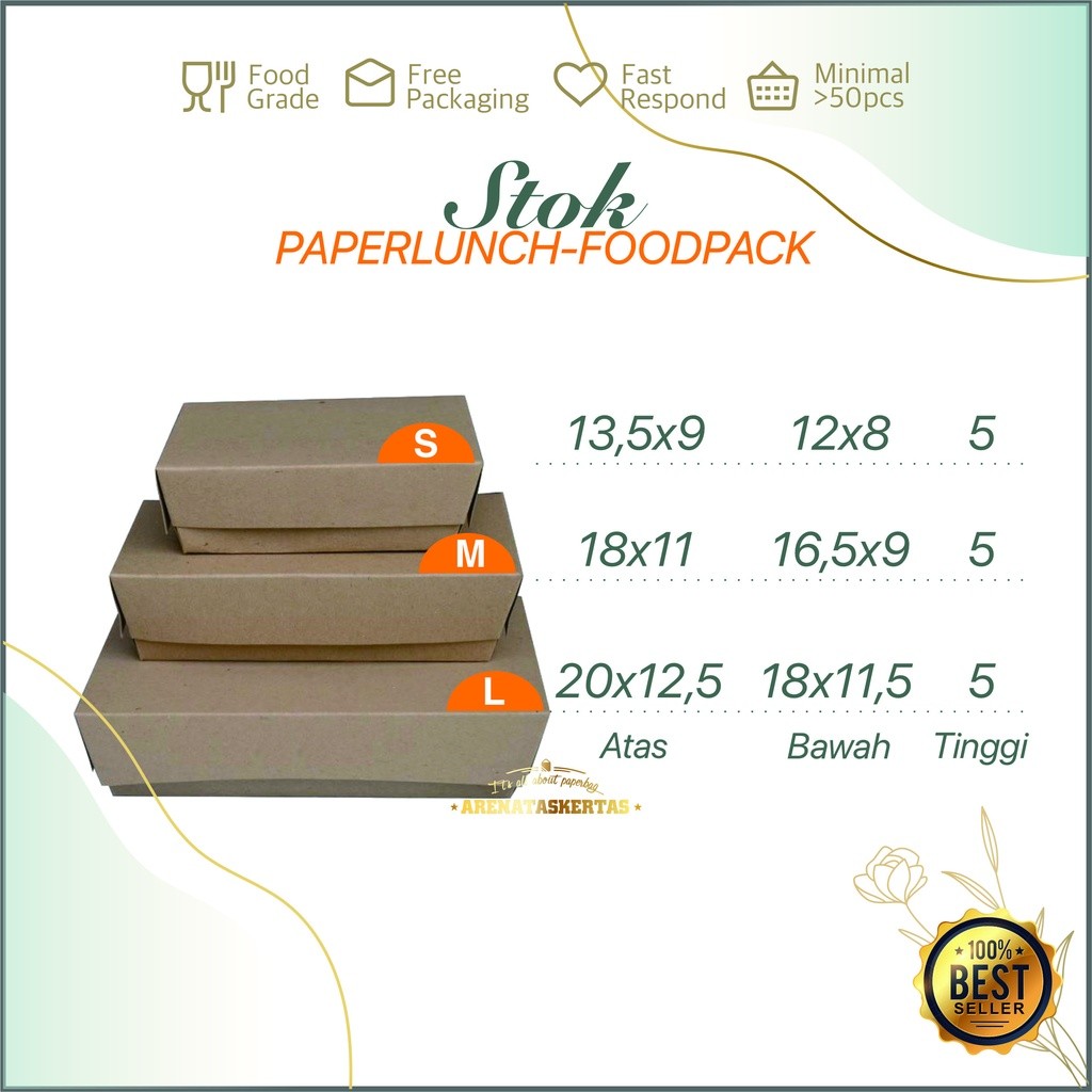 

Paper Lunch Box Brown Craft, Kemasan Makanan, Foodpack Murah (S/M/L)
