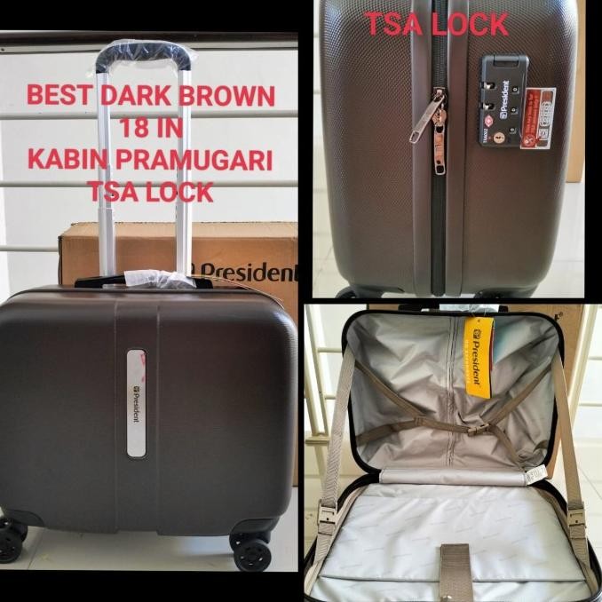 KOPER KABIN FIBER 18 INCHI PRESIDENT PRAMUGARI ORIGINAL TSA TERLARIS