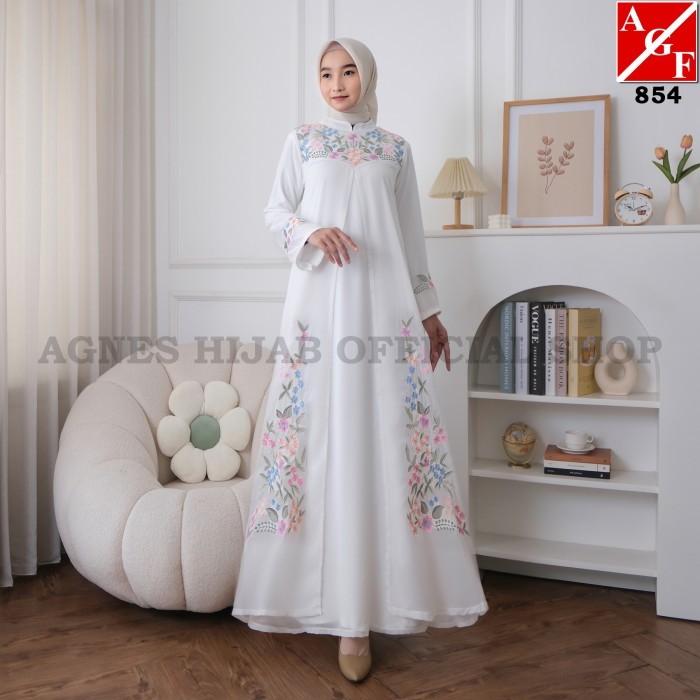Murah Agnes Hijab - Azura Dress Gamis Putih Terbaru Dewasa Simple Elegan Mewah Abaya Syari Ceruty