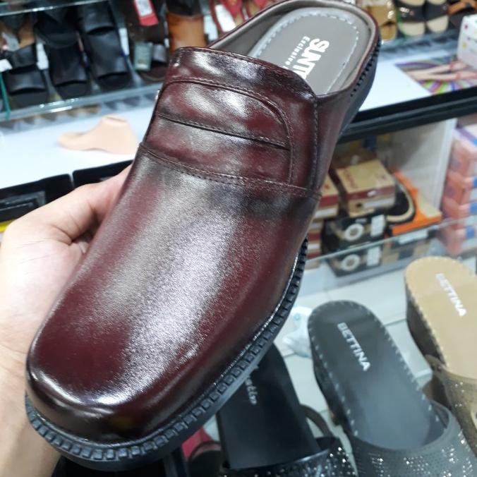 Sepatu Sandal Slop Pria Kulit Asli Suntour Original Marun Kenzostore9