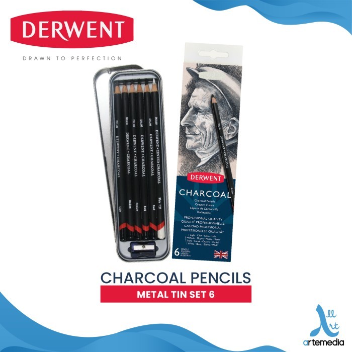 

HOT SALE Pensil Arang Derwent Charcoal Pencil 6 Metal Tin Set