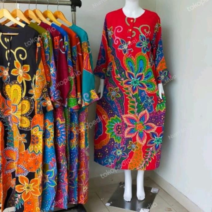 Grosir Daster Batik Kencana Ungu Label Biru Longdress