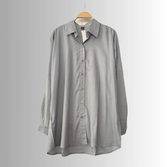 Kemeja polos basic jumbo oversized katun rayon ungu tua - lilac