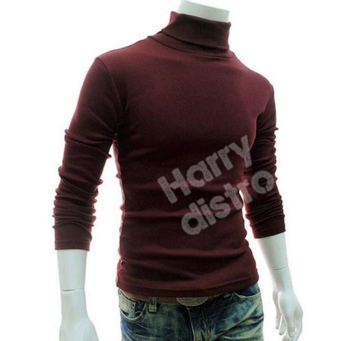 Kaos Polos Leher Turtleneck Kaos Pria Korea Kaos Panjang Leher Tinggi