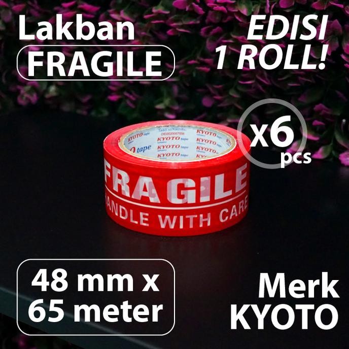 

PAKET 6 PCS - LAKBAN FRAGILE MERAH 48 MM X 65 METER - KYOTO ASLI