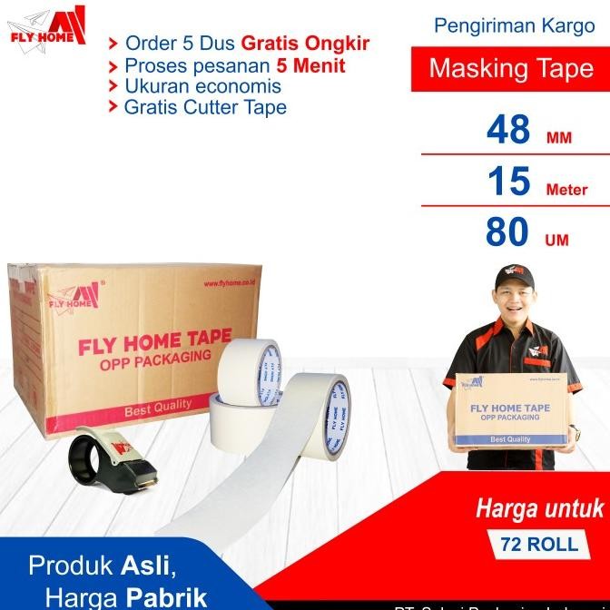 

FLYHOME LAKBAN KERTAS 1 DUS 48MM X 15METER 72 ROLL MASKING TAPE CARGO ASLI