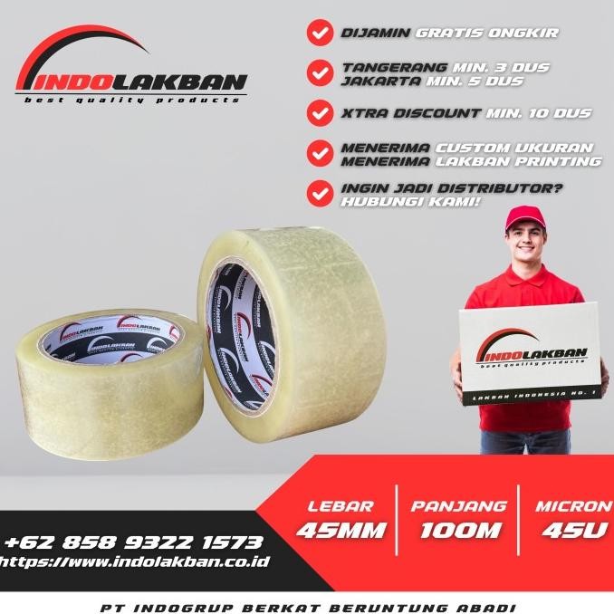 

( PER DUS ) INDOLAKBAN LAKBAN BENING 2 INCH 100 METER 45 MICRON ASLI