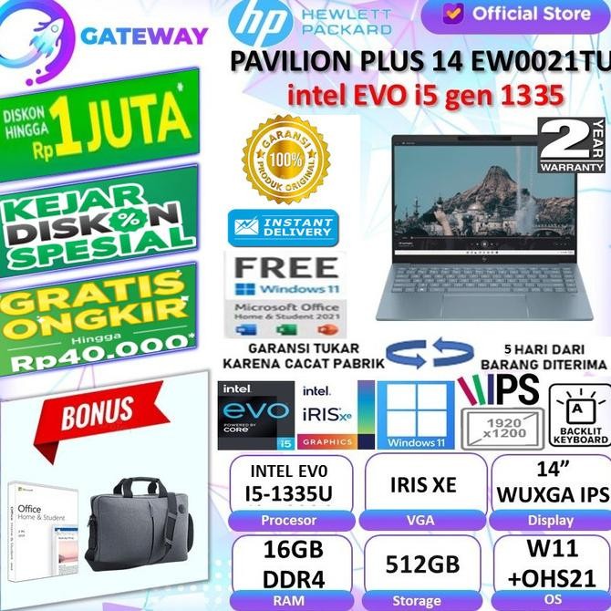 Hp Pavilion Plus 14 Intel Evo I5 1355U 16Gb 512Gb Win 11 Ohs Ew0021Tu / Ew0020Tu