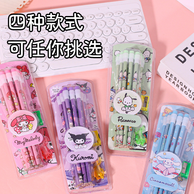 

[LuluKids] Pensil Isi 12pcs Set Motif Karakter Sanrio Lucu / Paket Peralatan Tulis Pensil Penghapus Peraut / Alat Genggam Pensil Batang UT-18