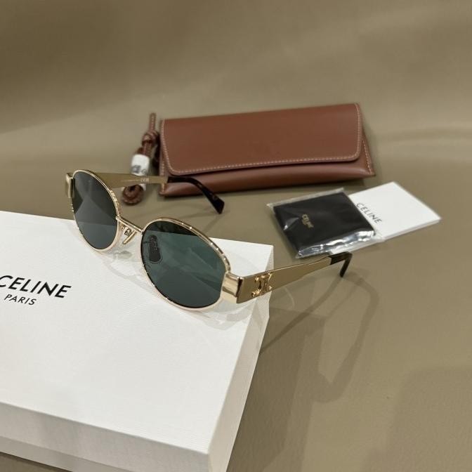 Celine Triomphe 01 Metal Sunglasses Green Gold Lisa Blackpink