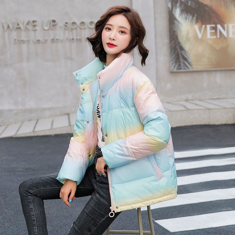 

Short Rainbow Loose Puffer Jacket Korean Style Gradient Lightweight Down Jacket