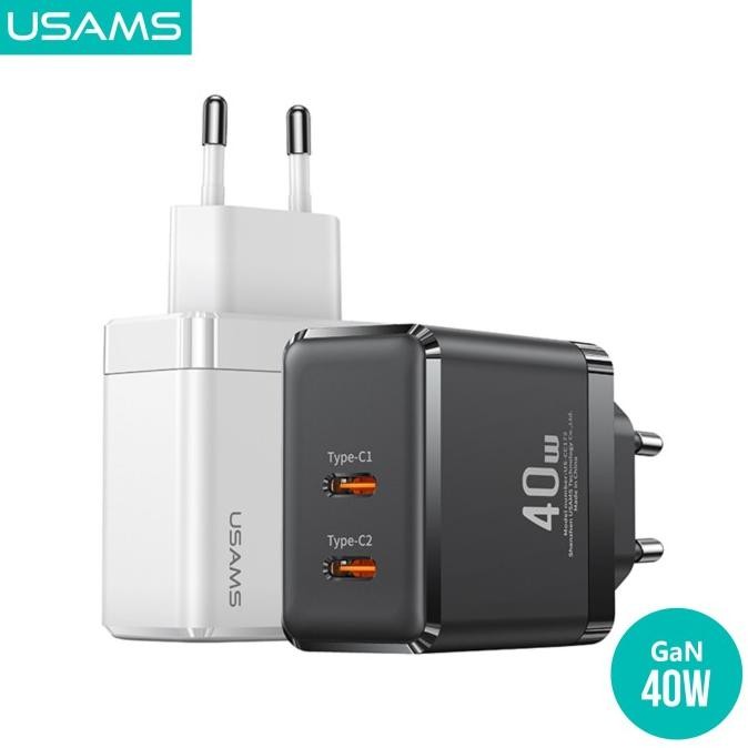 Usams T54 Adapter Fast Charger Gan Dual Type C 40W