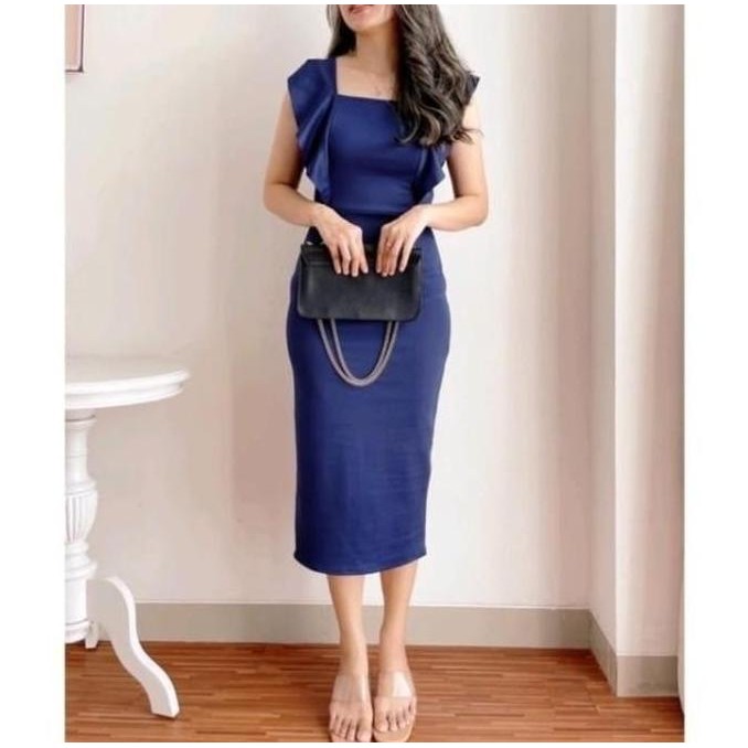 TERLARIS Midi Dress Wanita Dewasa Dres Polos Selutut Formal Kerja Korea Style Selamat Berbelanja BS8