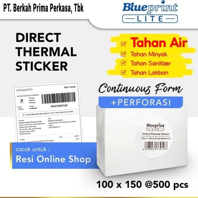 

BLUEPRINT Direct Thermal Sticker Label Resi Lite 100x150mm @500Pcs Continuous