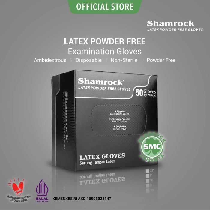 PROMO Shamrock Latex Powder Free Gloves Sarung Tangan Karet warna HITAM