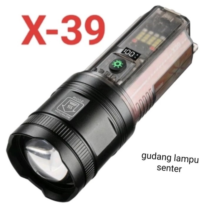 TERLARIS! Senter LED Laser X39(ORIGINAL)7 Mode Sinar Solar Panel Flashlight Zoom in out Powerfull