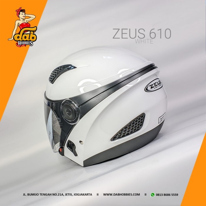 Helm Zeus 610 White Half Face Double Visor