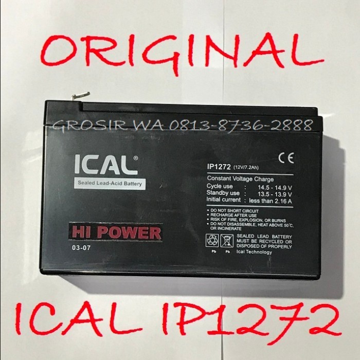 aki baterai Kering ups ICA ICAL 1272 pengganti IP1275 Ical 12v 7ah