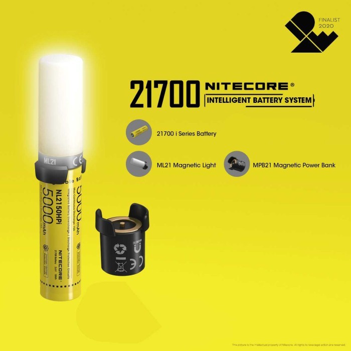 NITECORE 21700 Baterai Li-ion 5000mAh Magnetic Light Power Bank 21700I