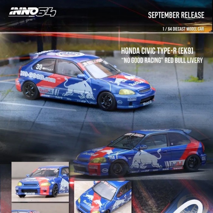 IN64-EK9-JDM16 Inno64 Honda Civic EK9 Type-R No Good Racing Red Bull
