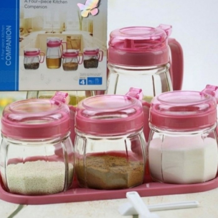 

TERUJI Kitchen Jar Set Tempat bumbu dapur Toples Minyak kaca Wadah bumbu 4 i