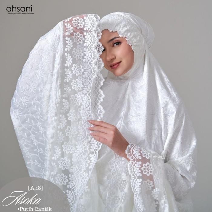 Mukena Dewasa Ahsani Asoka A18 Sutra Bordir Original Jumbo Putih lembut premium